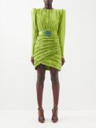 Andrew Gn - Jewel-belt Pliss Silk Dress - Womens - Green