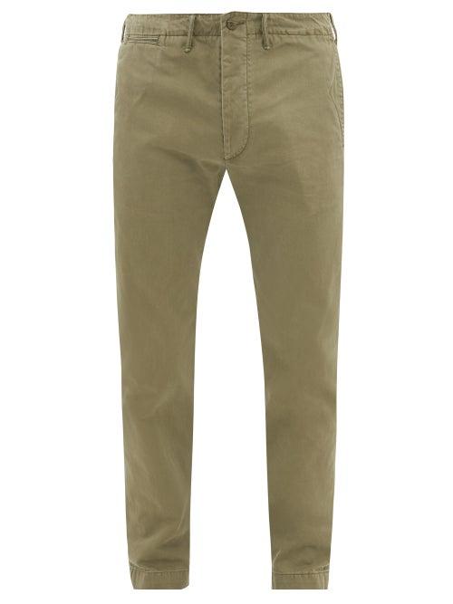 Rrl - Officers Flat-front Cotton-twill Trousers - Mens - Olive Green
