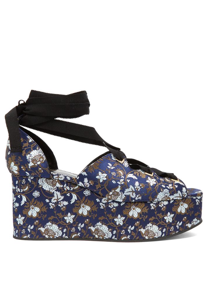 Erdem Wren Floral-jacquard Satin Platform Wedges
