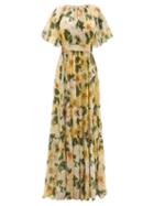 Matchesfashion.com Dolce & Gabbana - Camellia-print Gathered Silk-georgette Gown - Womens - Yellow Print