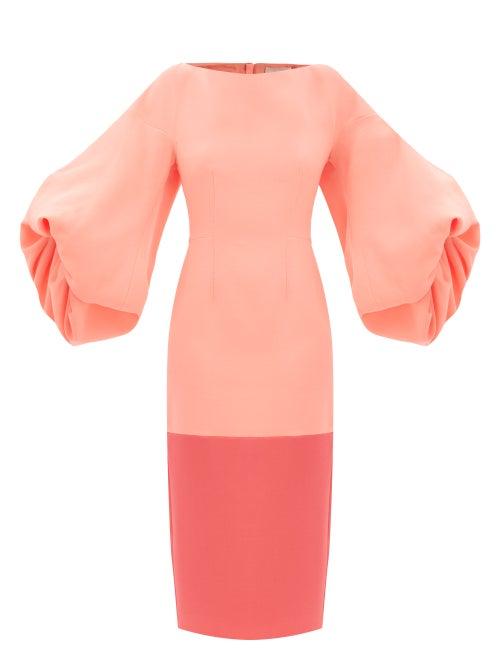 Roksanda - Garance Balloon-sleeve Wool-crepe Dress - Womens - Pink Multi
