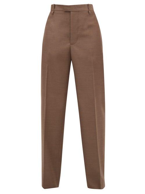 Matchesfashion.com Bottega Veneta - High-rise Wool Wide-leg Trousers - Womens - Light Brown