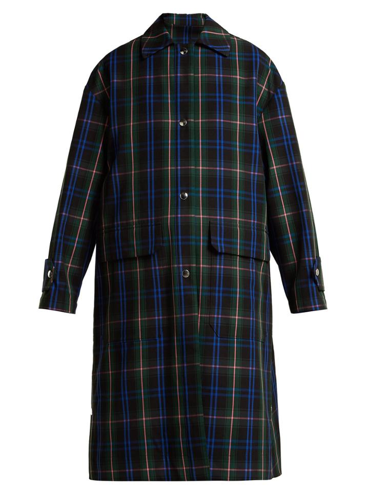 Msgm Floral-panel Tartan-twill Coat