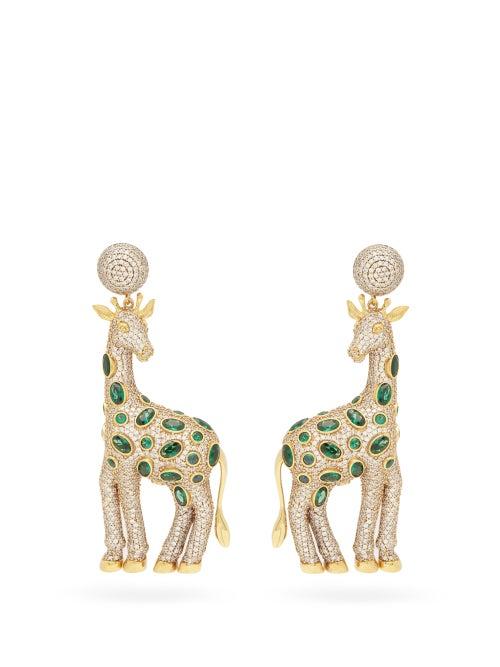 Matchesfashion.com Begum Khan - Petite Giraffe 24kt Gold-plated Clip Earrings - Womens - Green Gold