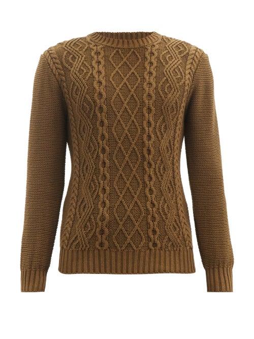 Matchesfashion.com Inis Mein - Aran-knit Organic Cotton Sweater - Mens - Brown