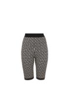 Ladies Rtw Balmain - High-rise Monogram-jacquard Cycling Shorts - Womens - Black