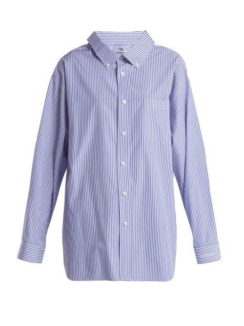 Matchesfashion.com Balenciaga - Swing Collar Cotton Poplin Striped Shirt - Womens - Blue Stripe