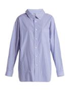Matchesfashion.com Balenciaga - Swing Collar Cotton Poplin Striped Shirt - Womens - Blue Stripe
