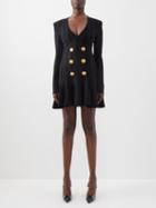 Balmain - Buttoned Flounced Knitted Dress - Womens - Black