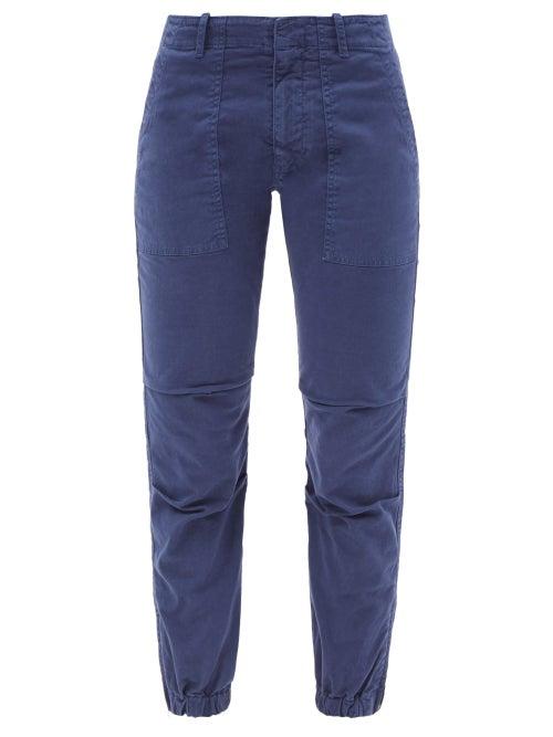 Nili Lotan - Flapped-pocket Cotton-blend Twill Trousers - Womens - Dark Blue