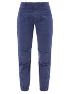 Nili Lotan - Flapped-pocket Cotton-blend Twill Trousers - Womens - Dark Blue