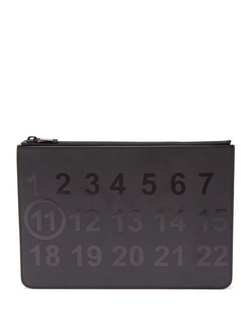 Matchesfashion.com Maison Margiela - Logo Print Leather Pouch - Mens - Black