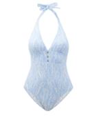 Matchesfashion.com Heidi Klein - Cape Verde Feather-print Halterneck Swimsuit - Womens - Blue Print