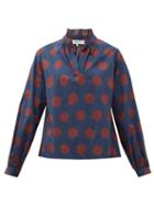 Matchesfashion.com Sea - Penny Spot-print Ruffled Cotton-blend Blouse - Womens - Navy