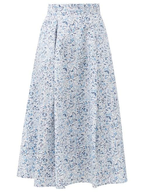 Thierry Colson - Wyona Floral-print Cotton-poplin Midi Skirt - Womens - Blue Print