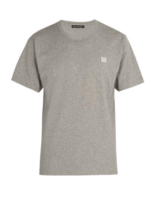 Matchesfashion.com Acne Studios - Nash Face Embroidered Cotton Jersey T Shirt - Mens - Grey
