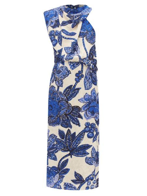 Johanna Ortiz - Gotas De Fuego Jacquard Midi Dress - Womens - Blue Multi