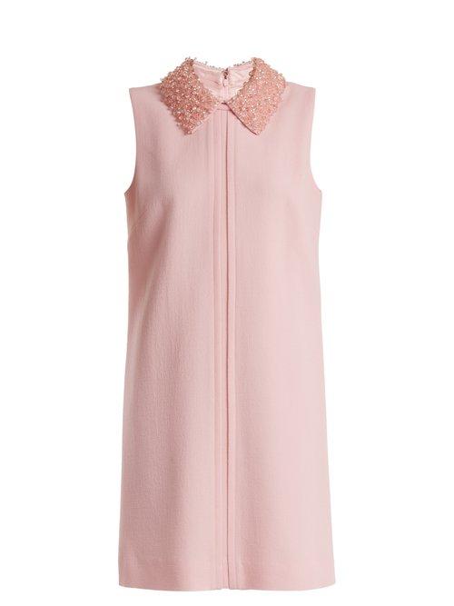 Matchesfashion.com Goat - Fame Bead Embellished Wool Crepe Dress - Womens - Pink