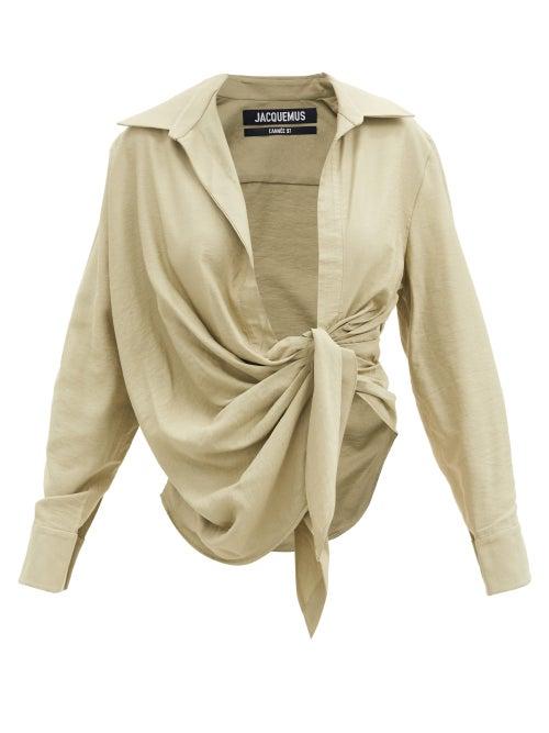 Matchesfashion.com Jacquemus - Bahia Draped Crepe Shirt - Womens - Light Green
