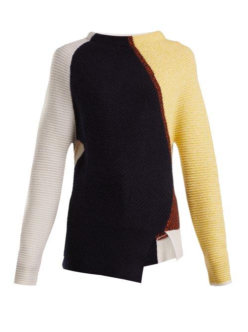 Matchesfashion.com Sportmax - Patchwork Ribbed Knit Cashmere Sweater - Womens - Navy Multi