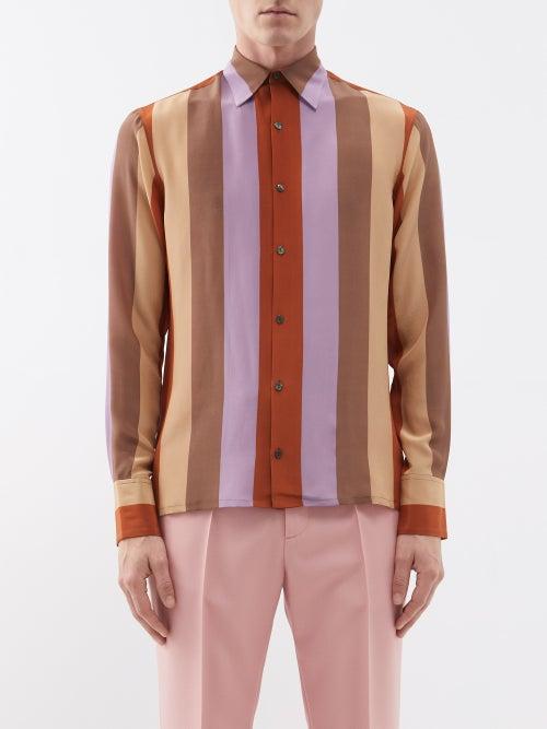 73 London - Stripe-jacquard Silk Shirt - Mens - Multi