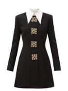 Matchesfashion.com Andrew Gn - Oversized-collar Crystal-brooch Wool-blend Dress - Womens - Black