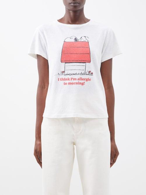 Re/done - X Peanuts Allergic To Morning-print Cotton T-shirt - Womens - White Multi