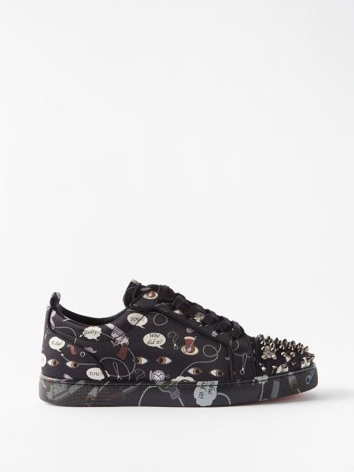Christian Louboutin - Louis Junior Spike-embellished Satin Trainers - Mens - Black White