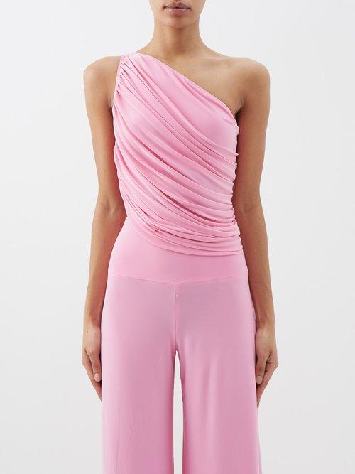 Norma Kamali - Diana Asymmetric Ruched Crop Top - Womens - Pink