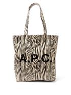 A.p.c. - Lou Zebra-print Coated-canvas Tote Bag - Womens - Black White