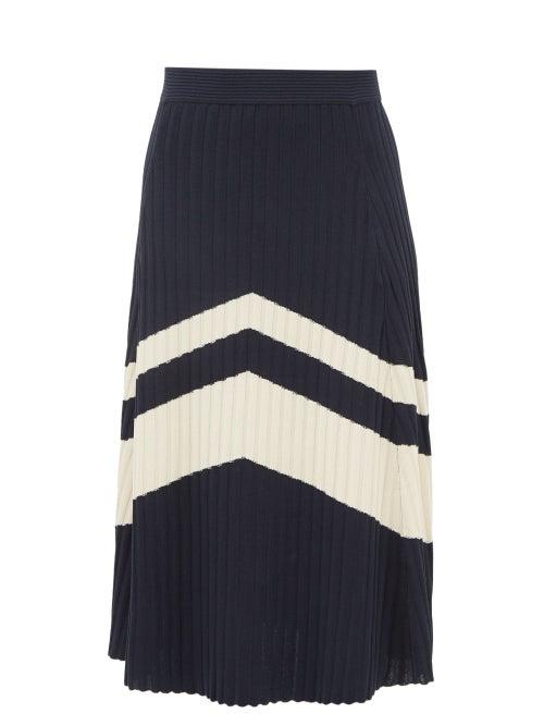 Wales Bonner - Star Chevron-striped Ribbed-jersey Midi Skirt - Womens - Navy White