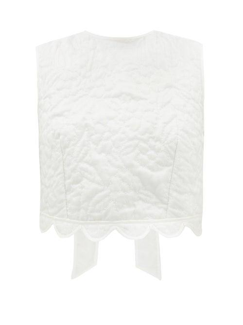 Matchesfashion.com Cecilie Bahnsen - Emilie Tie-back Floral Quilted-silk Top - Womens - White