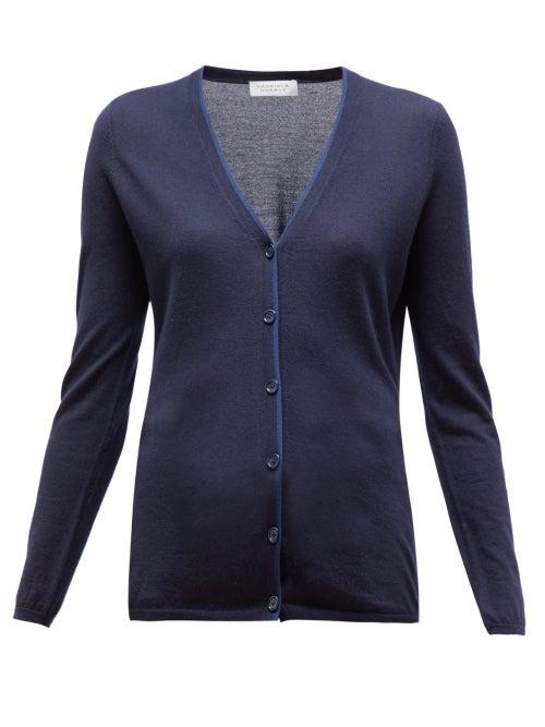 Matchesfashion.com Gabriela Hearst - Nerry V Neck Knitted Cardigan - Womens - Navy Multi