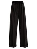 Matchesfashion.com Valentino - High Rise Wide Leg Wool Trousers - Womens - Black