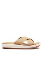 Ancient Greek Sandals - Thais Woven Leather And Raffia Slides - Womens - Ivory