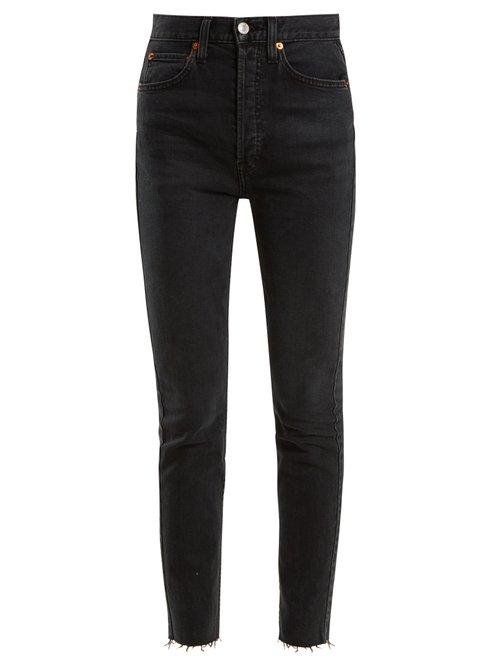 Matchesfashion.com Re/done Originals - Frayed Hem High Rise Skinny Jeans - Womens - Black