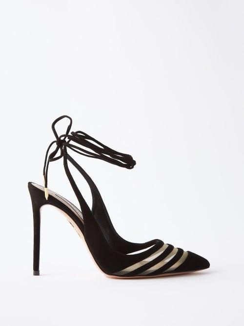 Aquazzura - Unfaithful 105 Suede And Mesh Pumps - Womens - Black