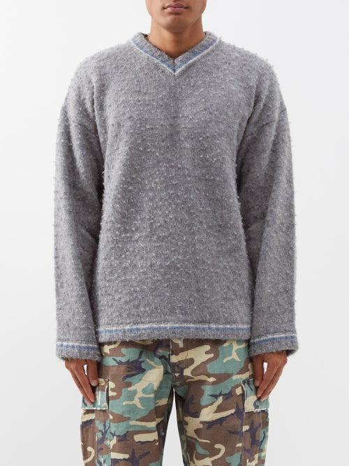 Erl - V-neck Washed Wool-blend Sweater - Mens - Grey