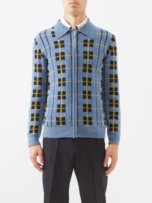 Molly Goddard - Logan Zipped Tartan Cardigan - Mens - Light Blue Black