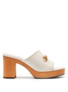Matchesfashion.com Gucci - Houdan Horsebit Leather Platform Mules - Womens - White