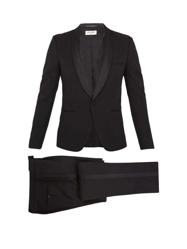 Saint Laurent Shawl-collar Satin-trimmed Wool Tuxedo