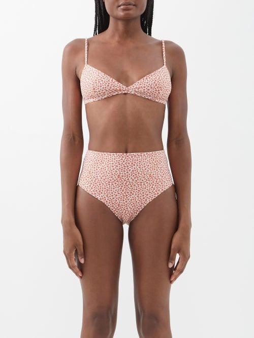 Matteau - The Tri Crop Recycled Nylon-blend Bikini Top - Womens - Orange Print