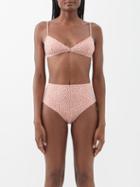 Matteau - The Tri Crop Recycled Nylon-blend Bikini Top - Womens - Orange Print