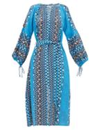 Matchesfashion.com D'ascoli - Athena Floral Print Silk Crepe De Chine Dress - Womens - Blue