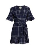 Sea V-neck Windowpane-plaid Cotton Dress