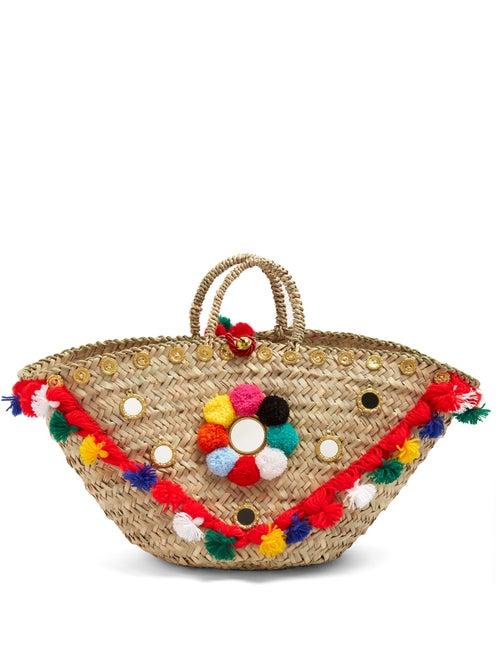 Ladies Bags Muzungu Sisters - Sicilian Pompom Straw Tote - Womens - Multi