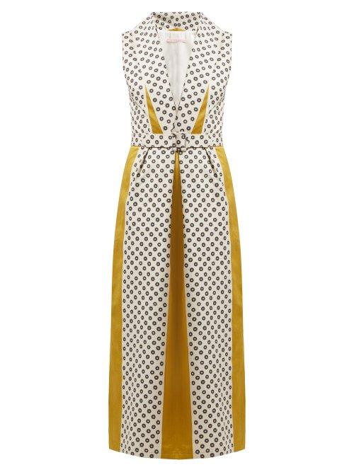 Matchesfashion.com Marta Ferri - Belted Cowl Neck Cotton Dress - Womens - Green