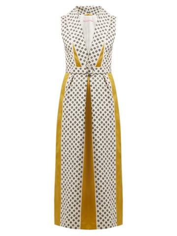 Matchesfashion.com Marta Ferri - Belted Cowl Neck Cotton Dress - Womens - Green