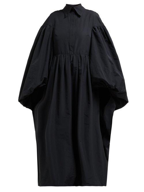 Matchesfashion.com Valentino - Puffed Sleeve Cotton Blend Faille Dress - Womens - Black