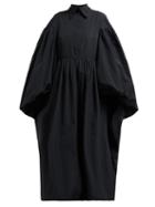 Matchesfashion.com Valentino - Puffed Sleeve Cotton Blend Faille Dress - Womens - Black